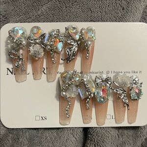 Luxury Crystal-Embellished Nude Press-On Nail Set